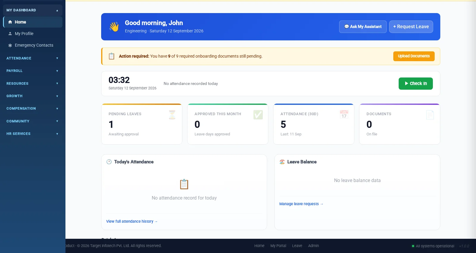OrivonSuite Employee Self-Service Portal — real product screenshot